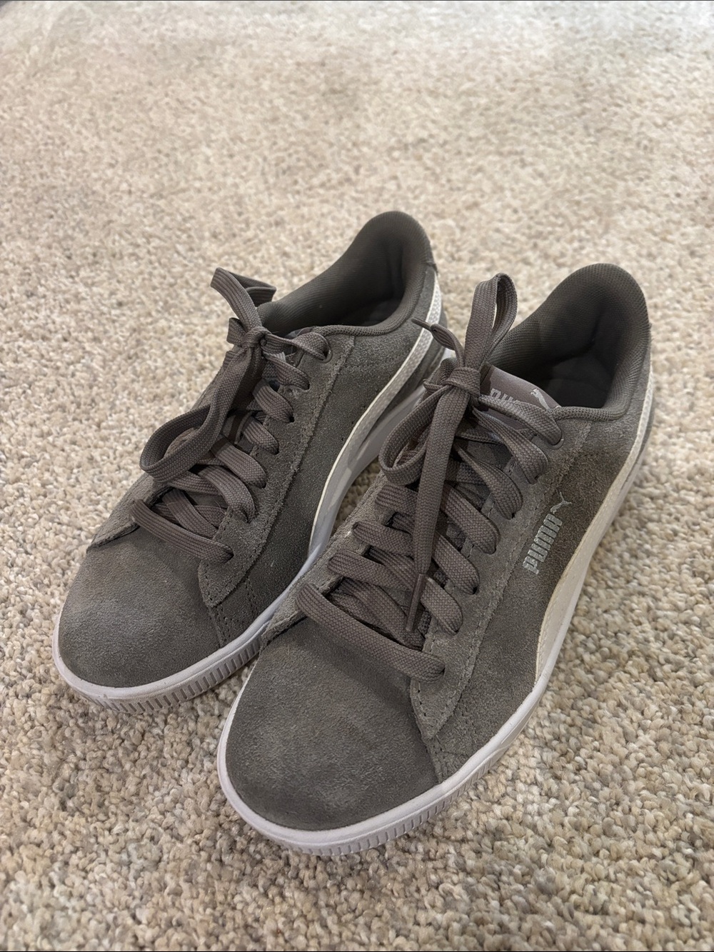 Puma Women’s Gray Suede Low-Top Sneakers with White Stripe